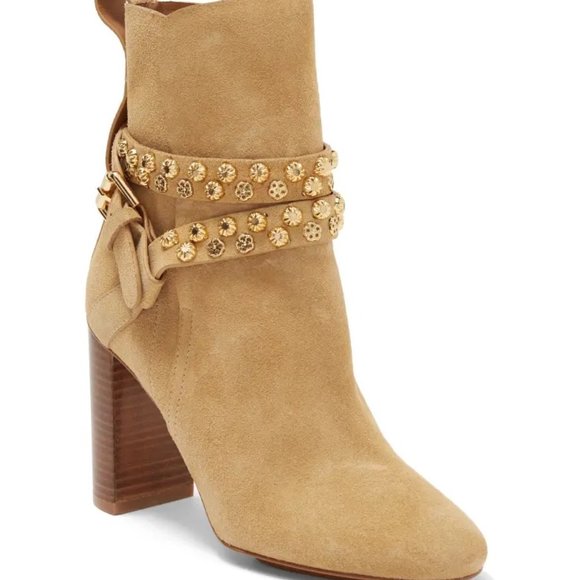 SEE BY CHLOE Leon Studded Suede Strappy Bootie in Natural - Picture 1 of 5